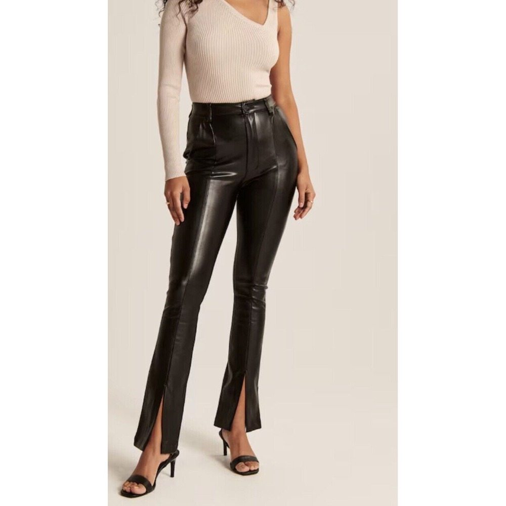 Abercrombie & Fitch Faux Leather Pants Women 6S Black Ultra High Rise Slit Hem